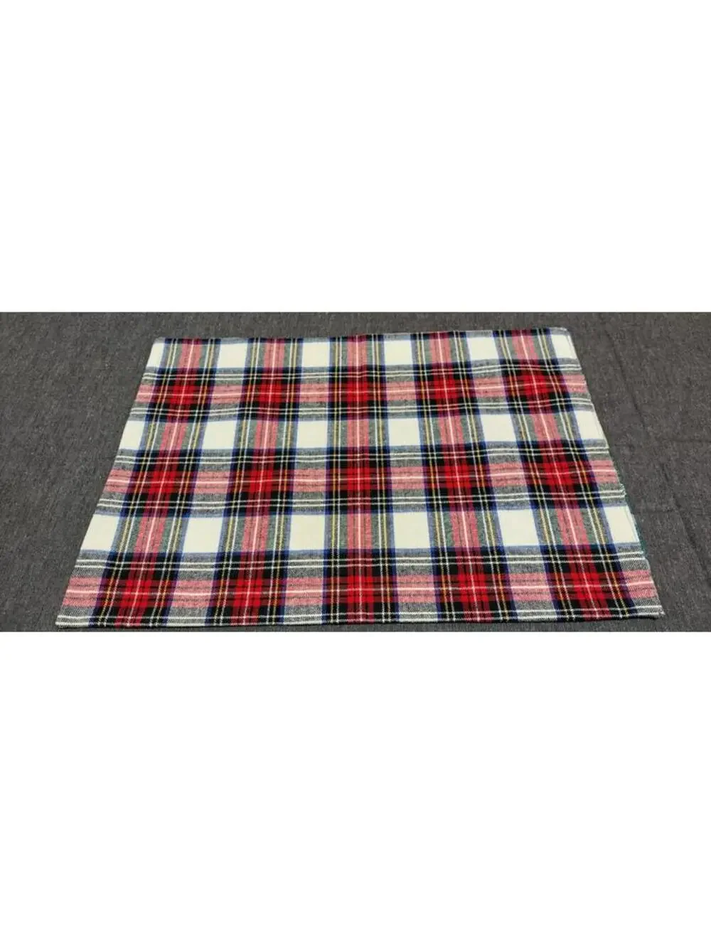 Vintage MCM 1960s Owl Placemat Mushroom RED TARTAN PLAID Linen 19 x 13 inches
